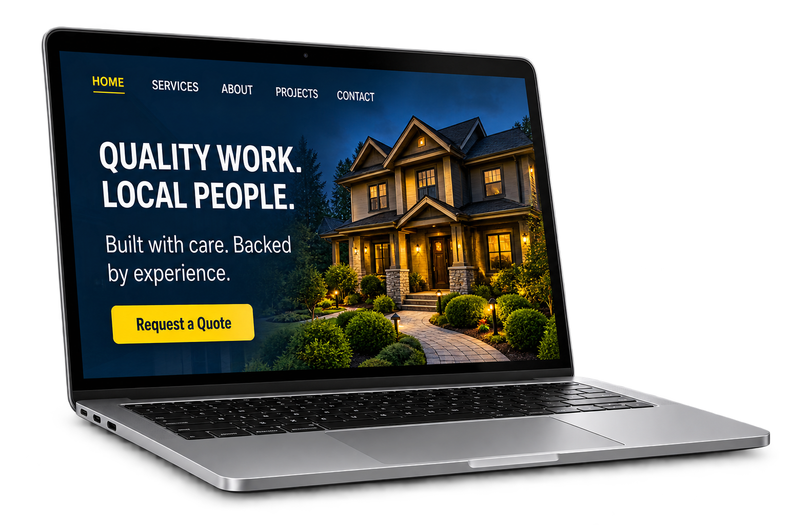 Laptop displaying a construction-business website concept